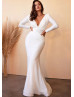 Ivory Satin Modest Wedding Dress With Horsehair Hem